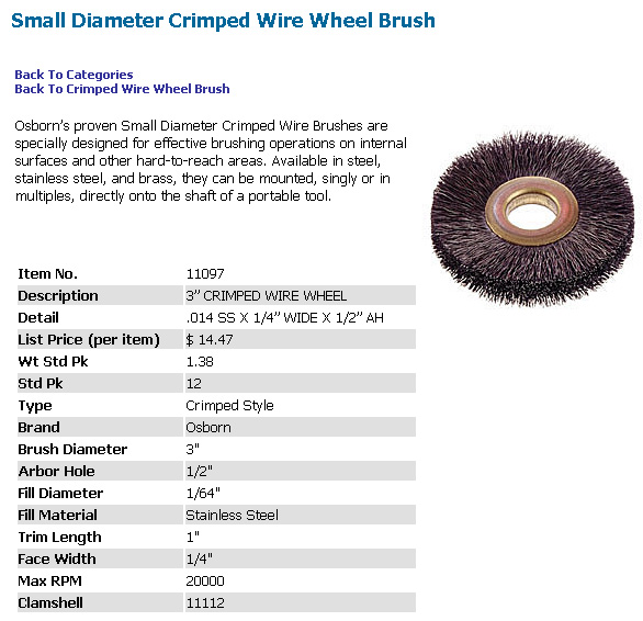 Stainless Wire Wheel Brush, 3x.25x.5x0.014 Lot of 1, Osborn # 11097 - Picture 3