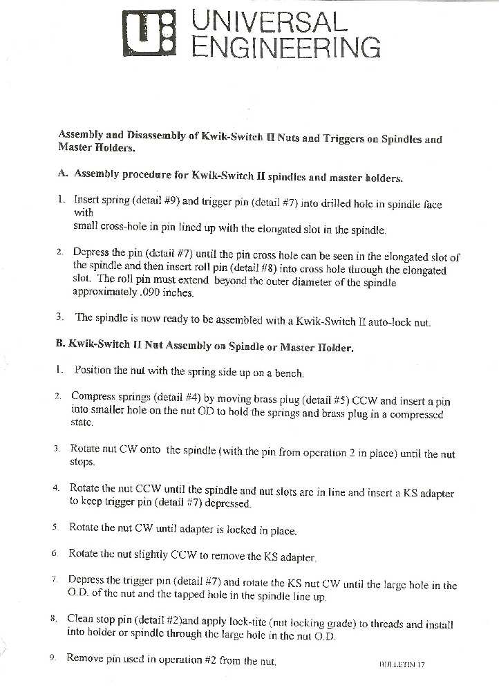 TSD Universal Engineering Assembly and disassembly of Kwik-Switch II nuts and triggers on Spindles - Page 1