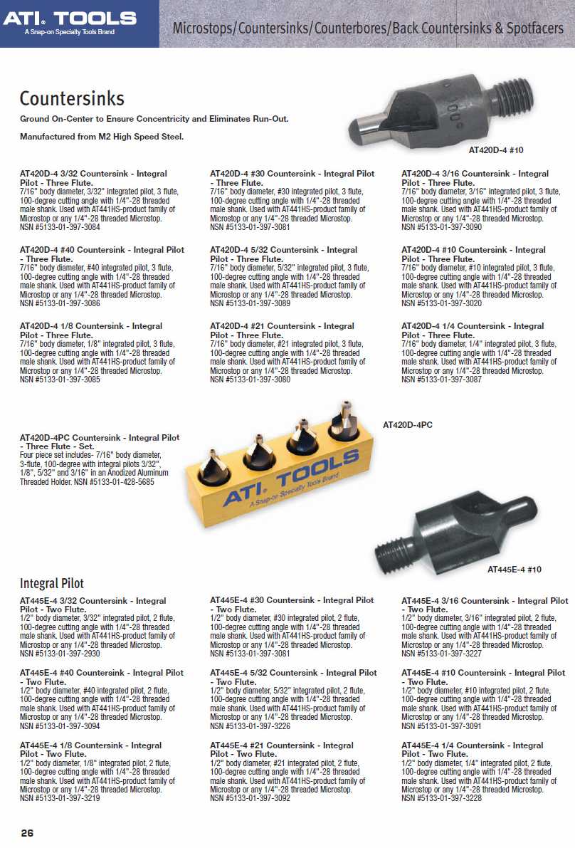 ATI Micro Stop Cage Countersinks and Cutters catalog info
