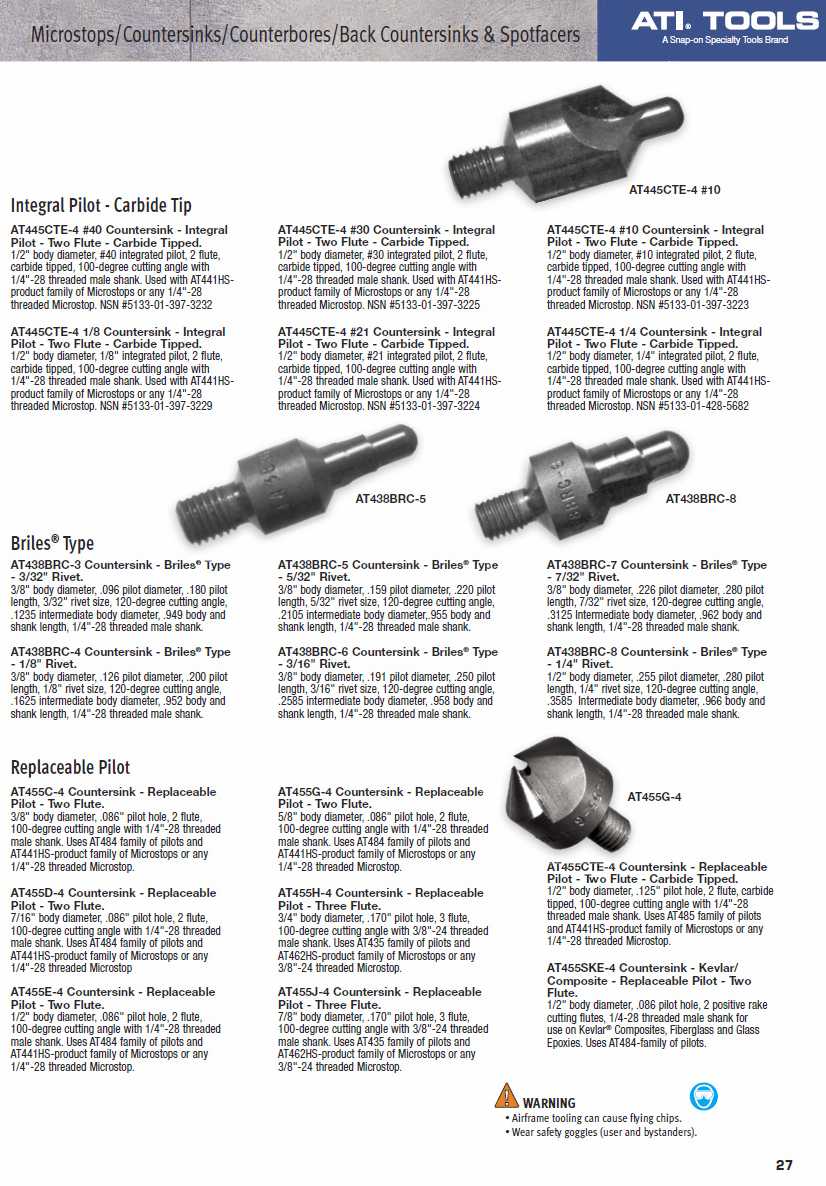 ATI Micro Stop Cage Countersinks and Cutters catalog info