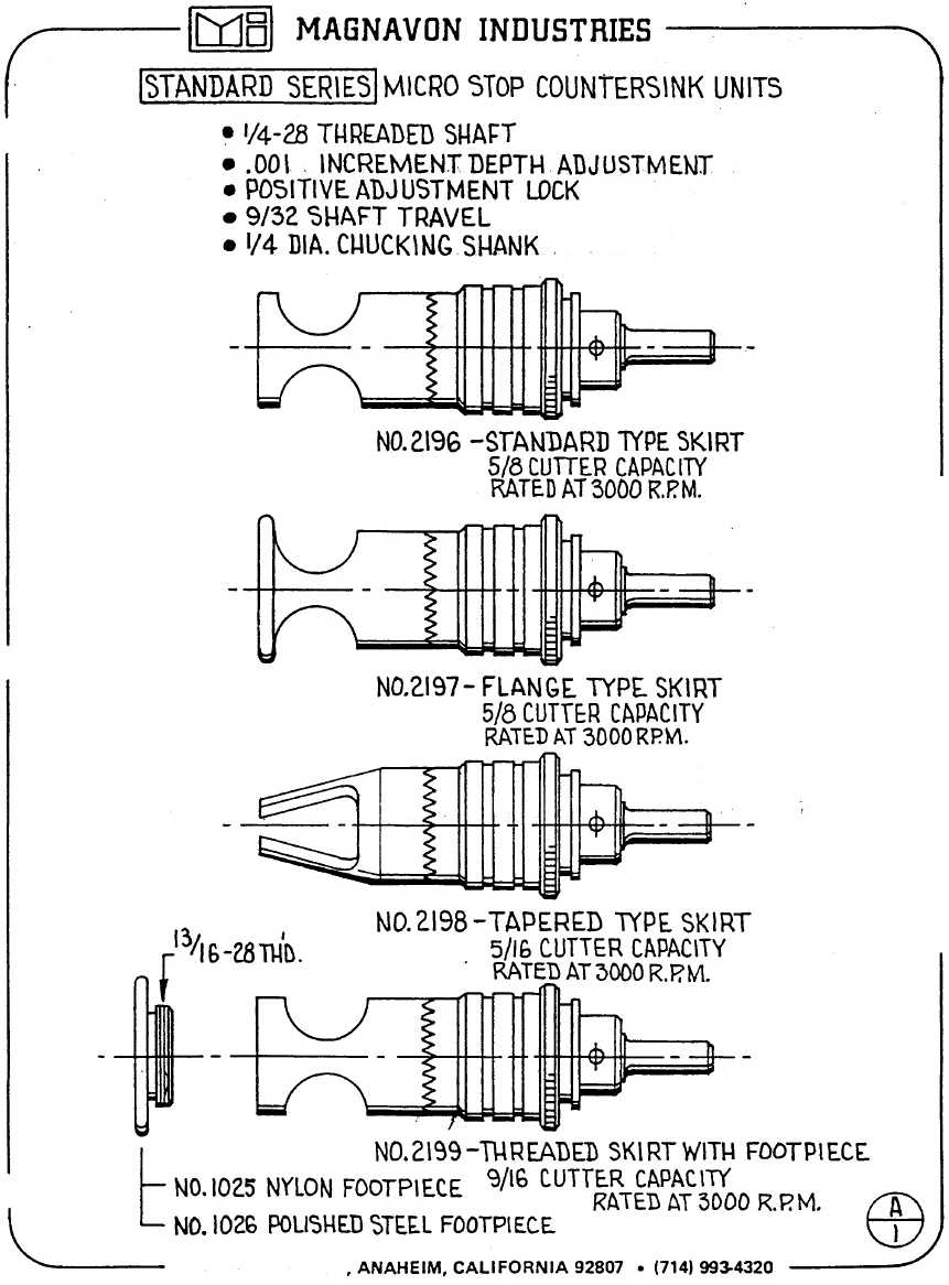 Magnavon Micro Stop Cage Countersinks and Cutters catalog info