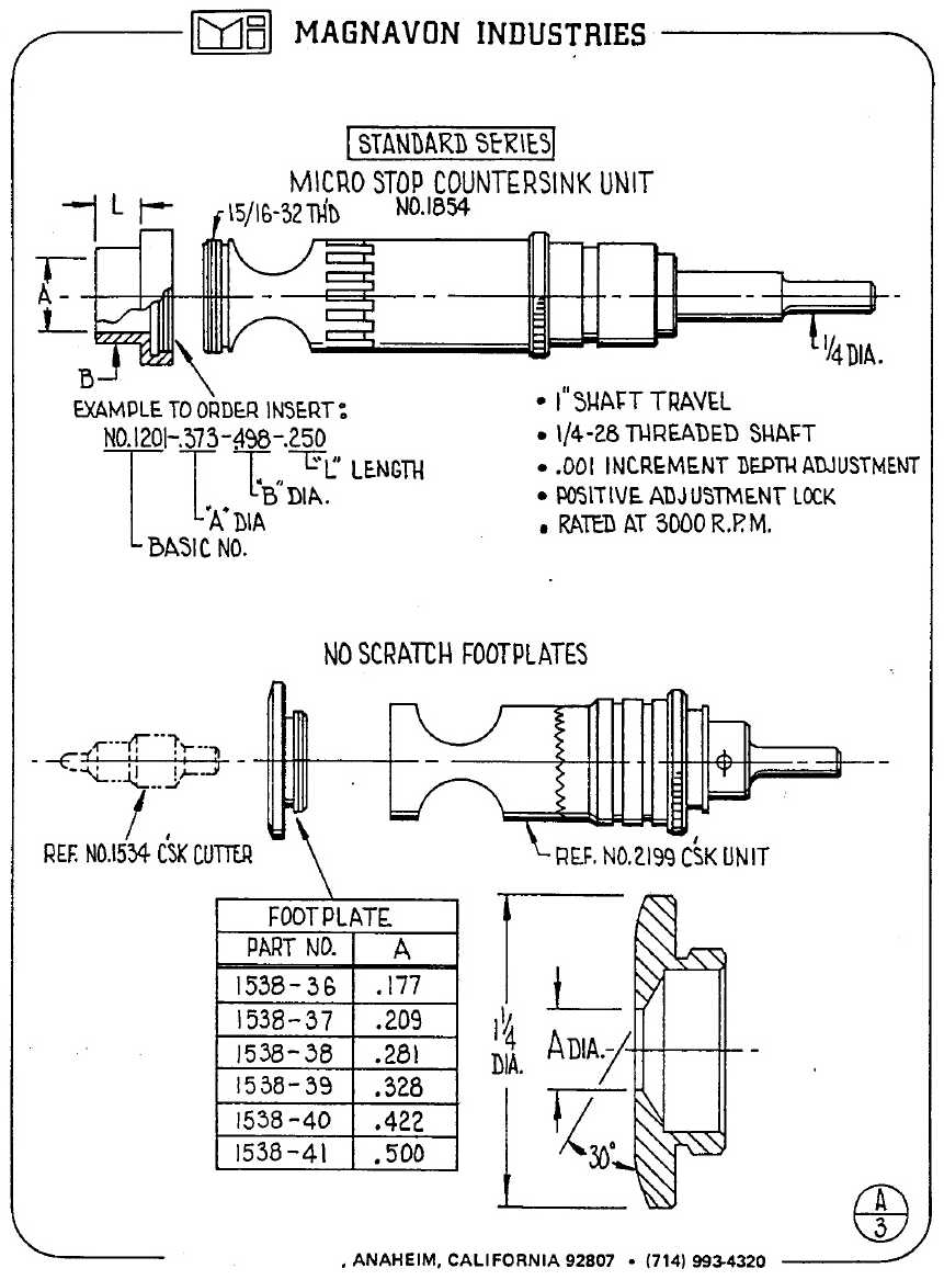 Magnavon Micro Stop Cage Countersinks and Cutters catalog info