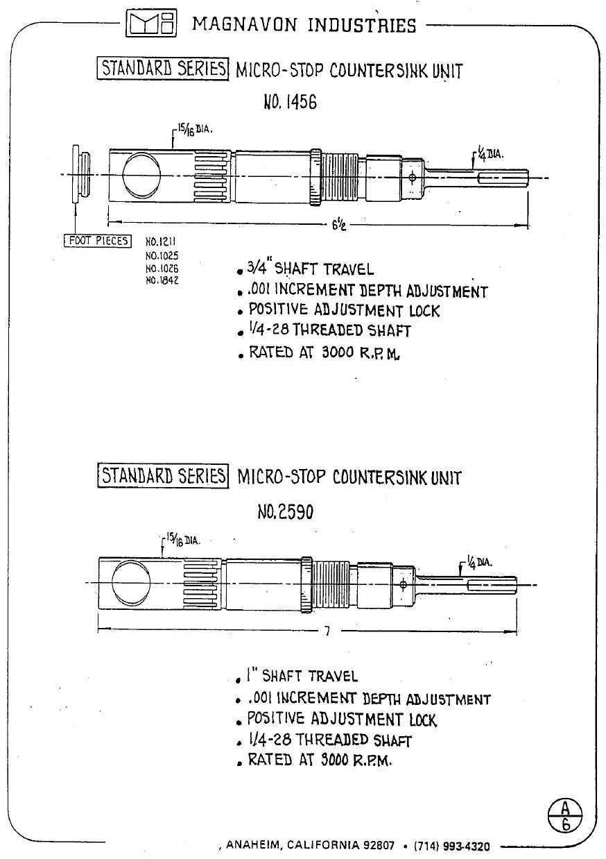 Magnavon Micro Stop Cage Countersinks and Cutters catalog info