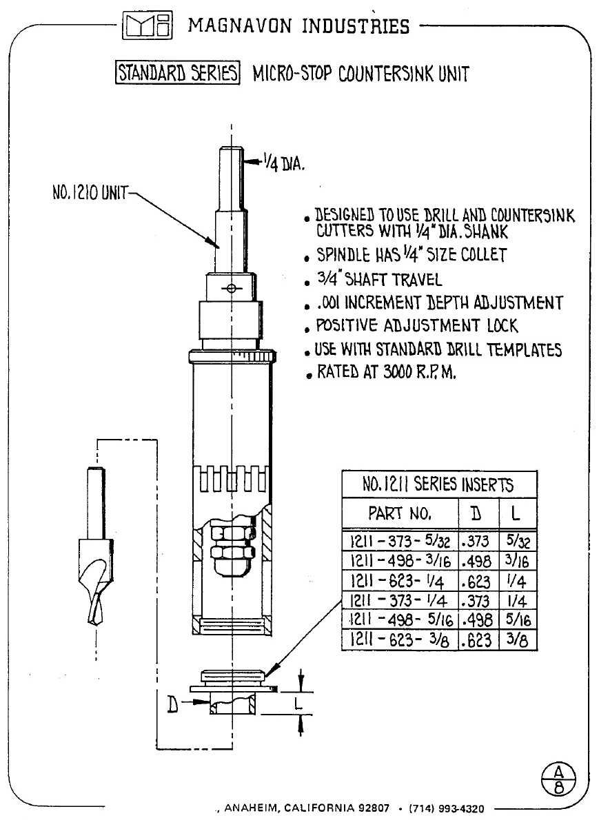 Magnavon Micro Stop Cage Countersinks and Cutters catalog info