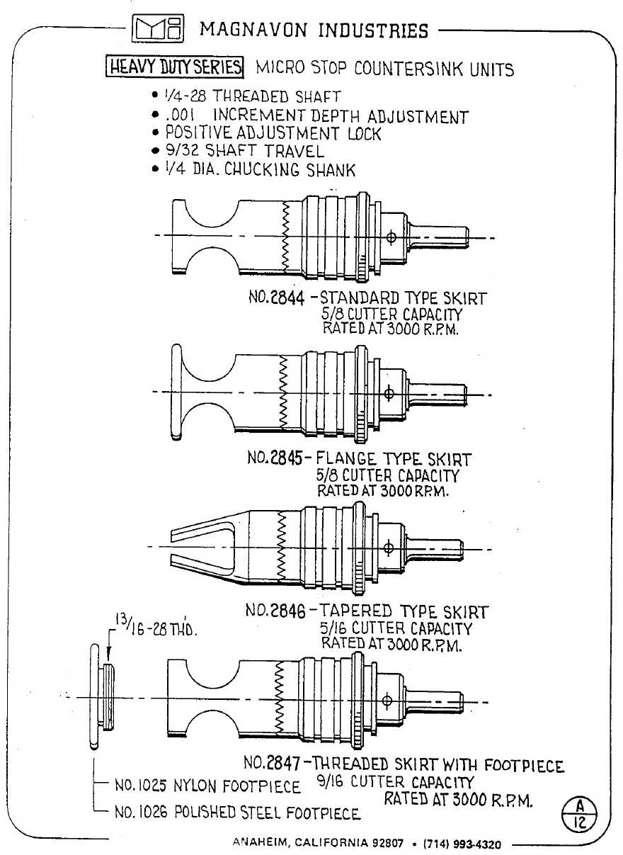 Magnavon Micro Stop Cage Countersinks and Cutters catalog info