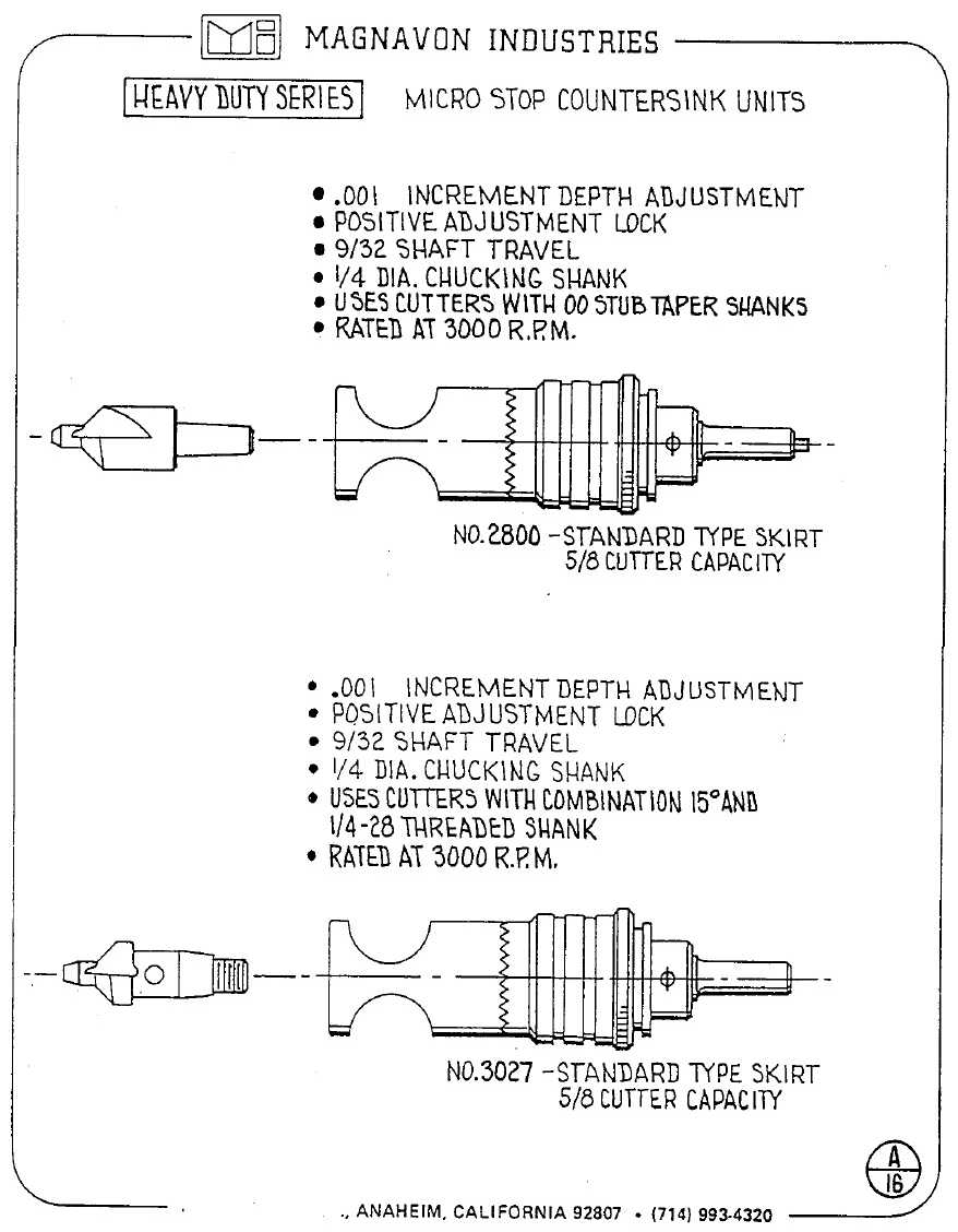 Magnavon Micro Stop Cage Countersinks and Cutters catalog info