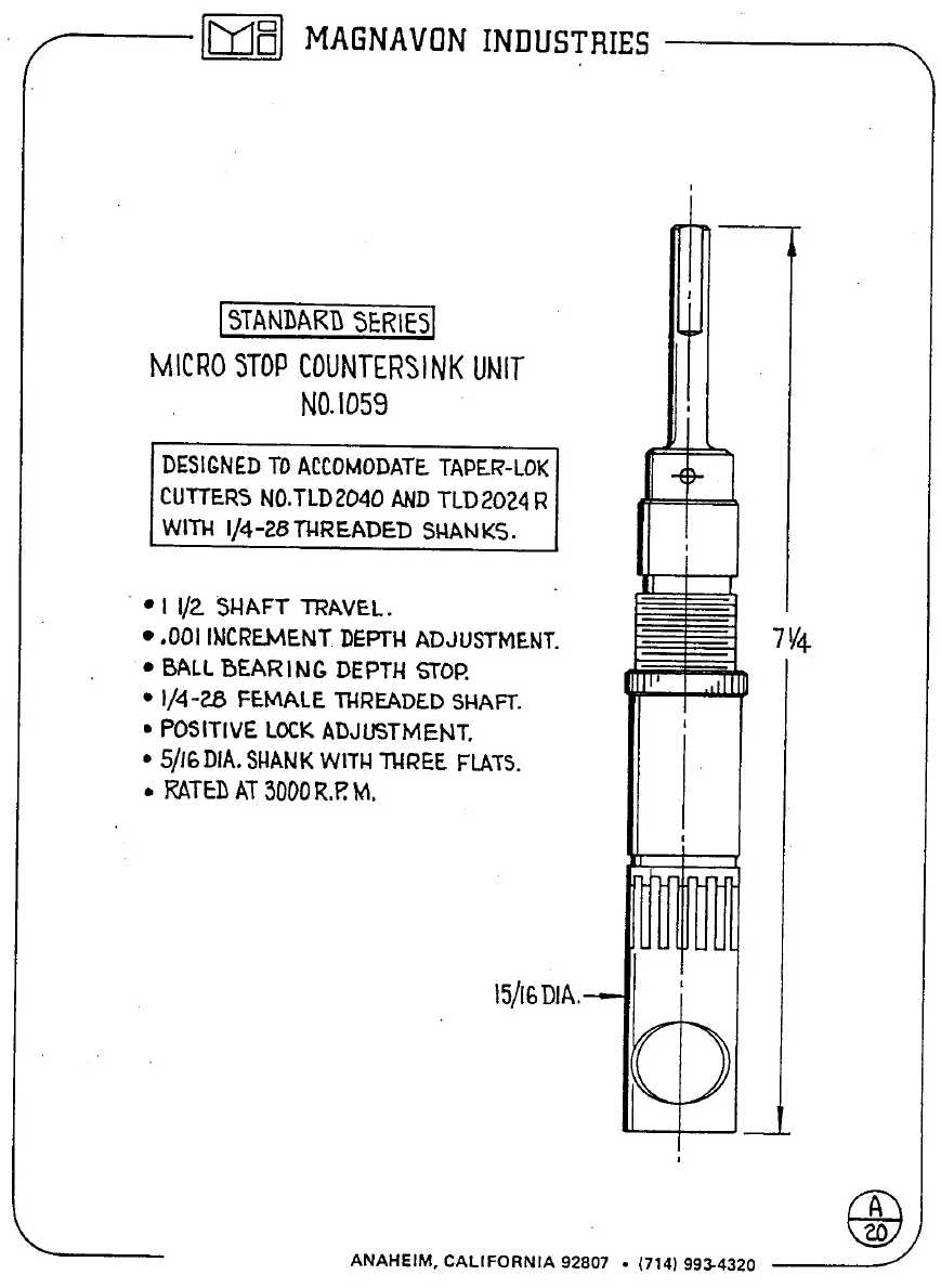 Magnavon Micro Stop Cage Countersinks and Cutters catalog info