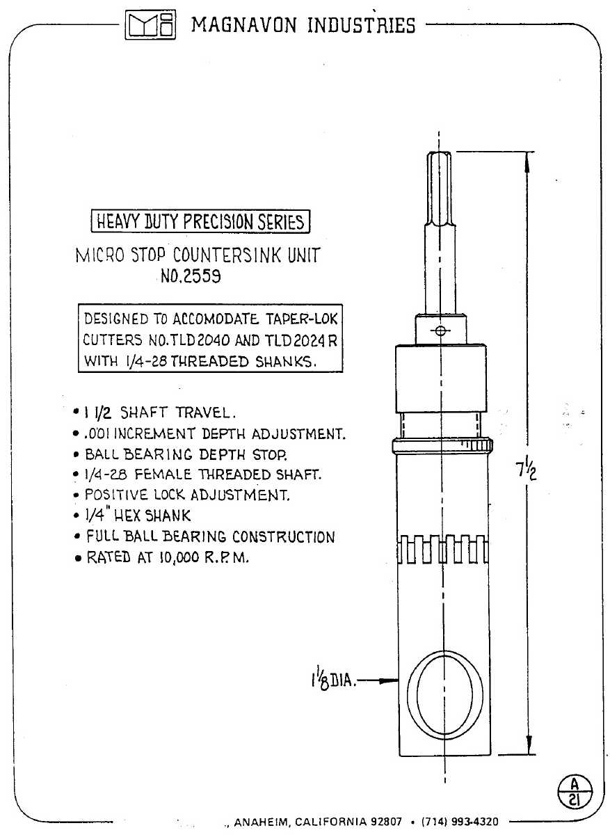 Magnavon Micro Stop Cage Countersinks and Cutters catalog info