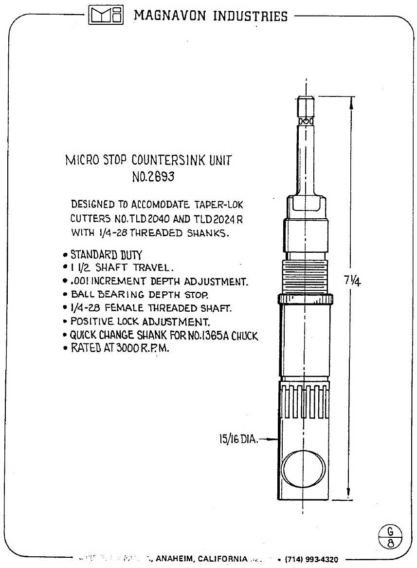 Magnavon Micro Stop Cage Countersinks and Cutters catalog info