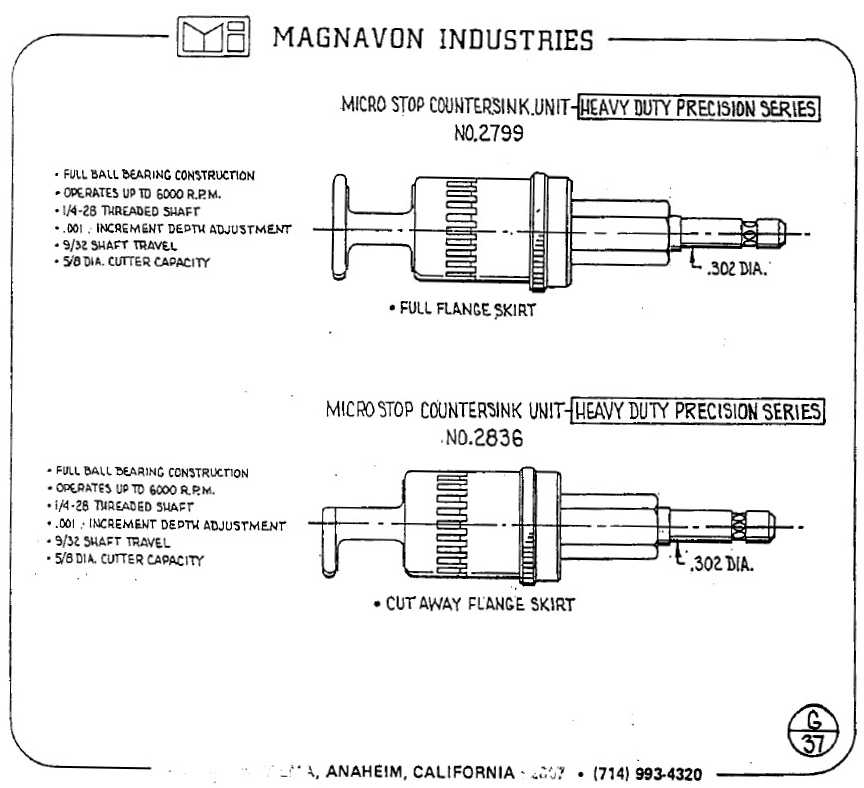 Magnavon Micro Stop Cage Countersinks and Cutters catalog info
