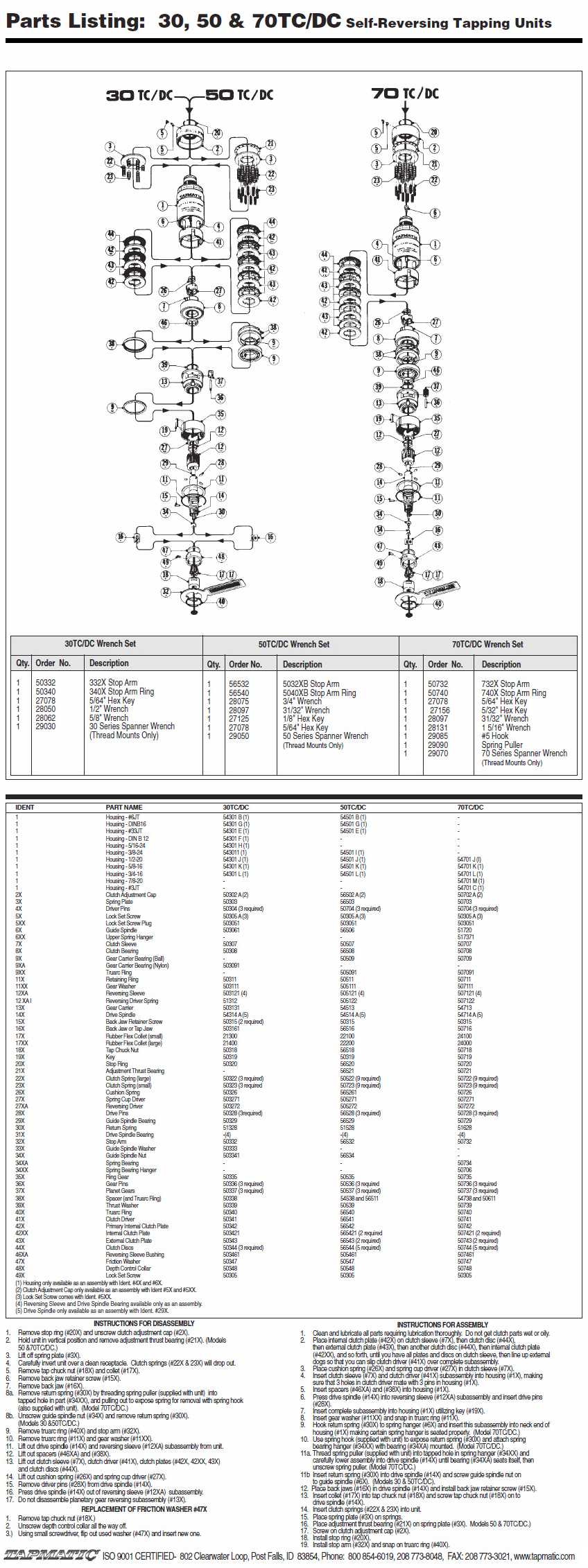 Tapmatic TC-DC 30, 50, 70 Manufacturer Info.