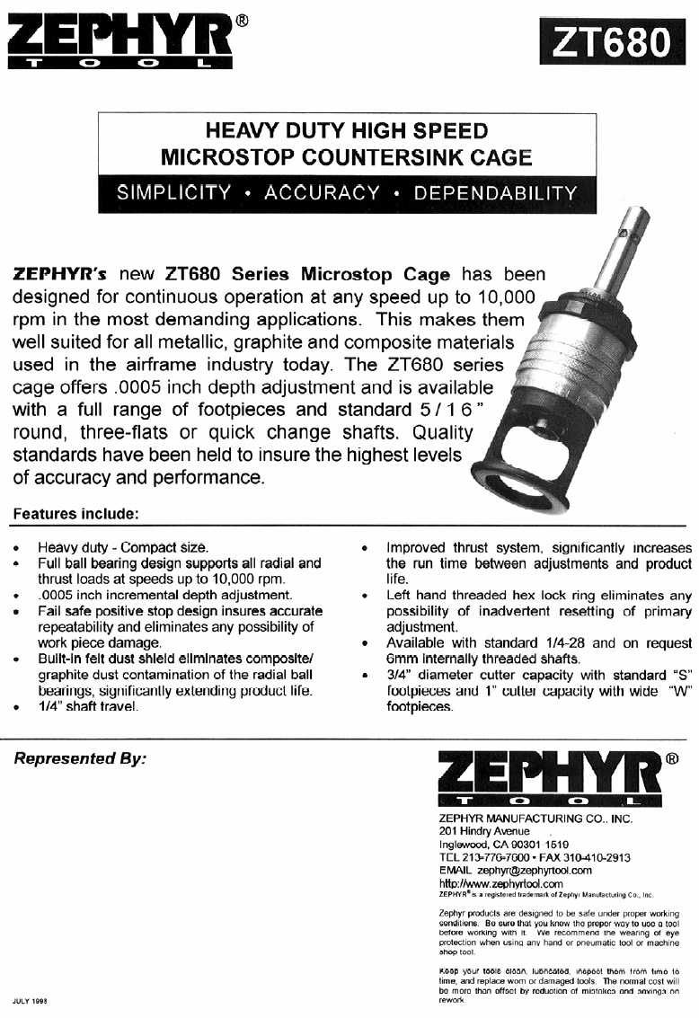 Zephyr Micro Stop Cage Countersinks and Cutters catalog info