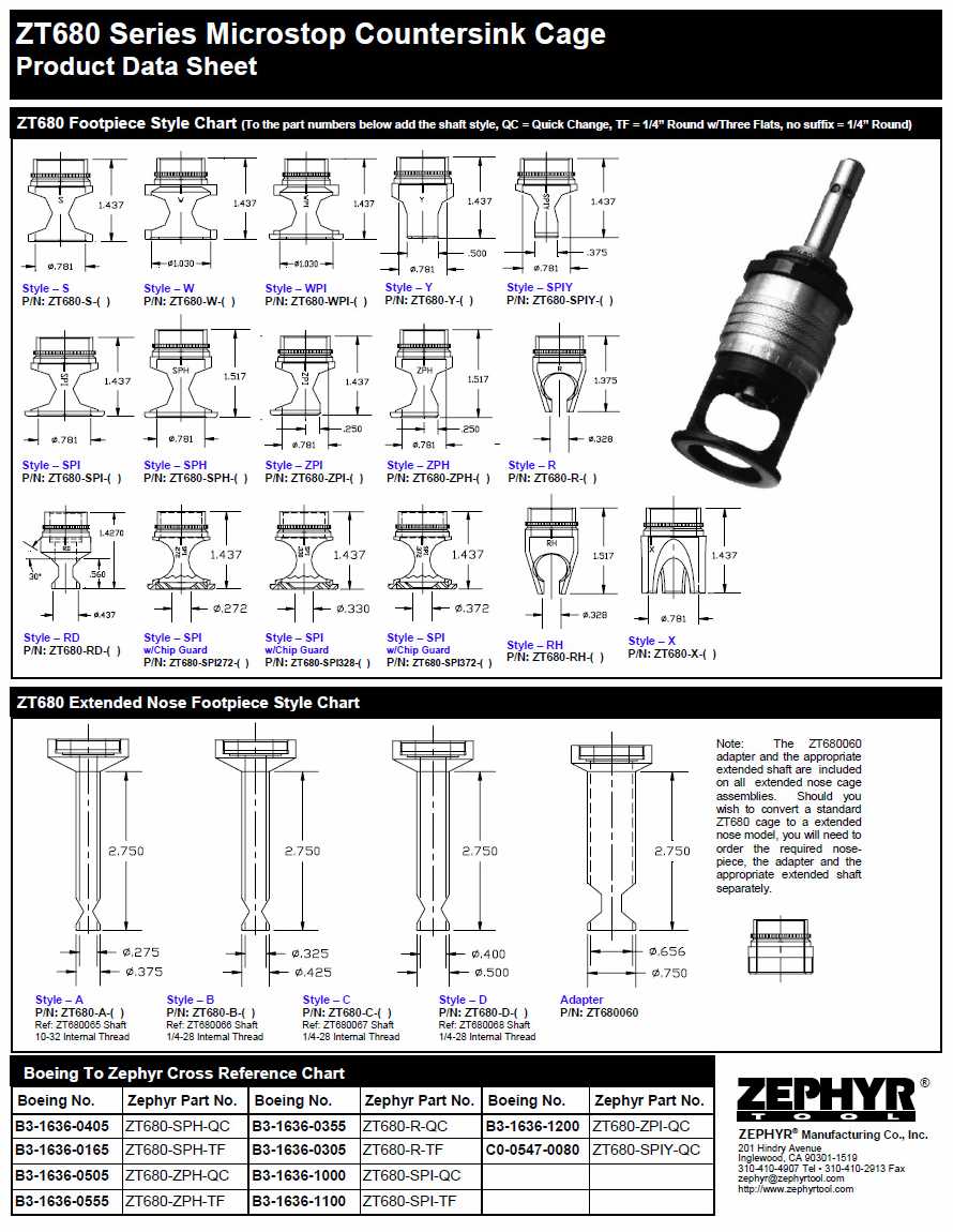 Zephyr Micro Stop Cage Countersinks and Cutters catalog info